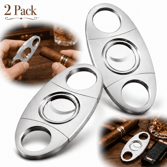 Cigar Cutter Guillotine, Stainless Steel Portable Smooth Double Blade,Exquisite Cigar Clippers Cigar Accessories (Silver 2 Pack)