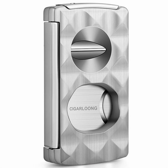 Cigar Cutter Multi-Functional Sharp Stainless Steel Cigar Cutter Knife V-Shaped Scissors Straight Snips with Cigar Drill Cigar Holder,亮面银色
