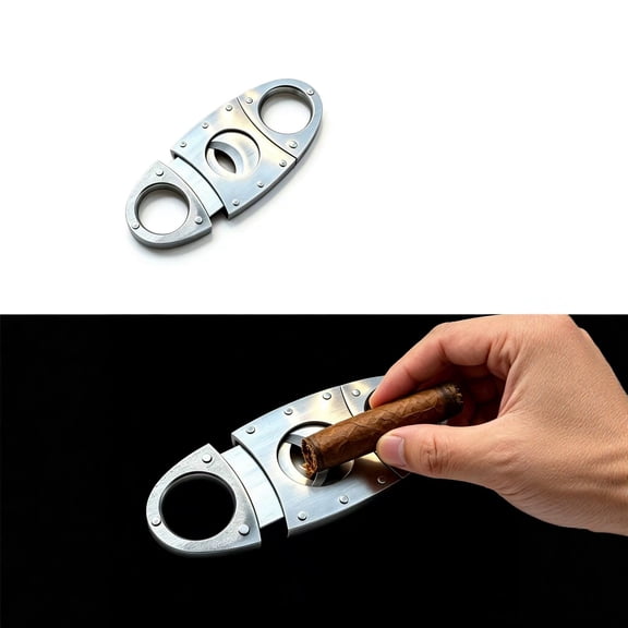 Cigar Cutter Punch, Portable Cutting Tool, Double Blade Guillotine and Punch Combo, Pocket Size Cigar Accessory, Smooth Cut for Cigar Enthusiasts