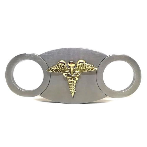Self-Sharpening Double Guillotine Cigar Cutter – (Medical Caduceus)