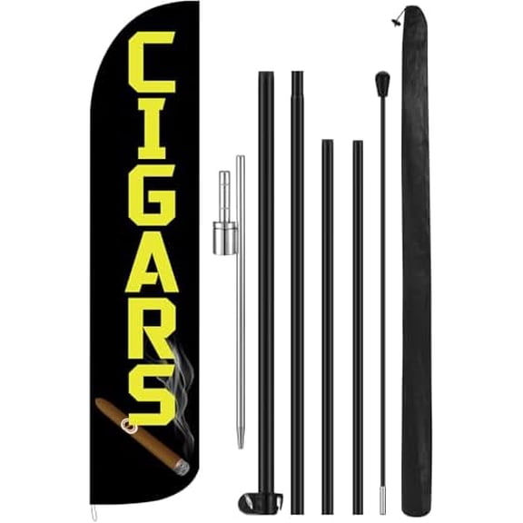 Cigar Feather Flag Kit 15ft with Metal Pole and Carrying Bag, Heavy Duty Cigar Flag Feather Banner Sign Durable Polyester Advertising Banner for Smoke Shop Outdoor Business Promotion$$Other