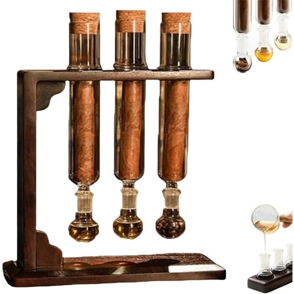 Cigar Flavor Injector Humidifier, 2026 New Cigar Infuser Glass Tube Kit Humidor, Handmade DIY Aromatherapy Wooden Base Display with Hygrometer & Airtight Caps for Men & Cigar Enthusiasts(Small)
