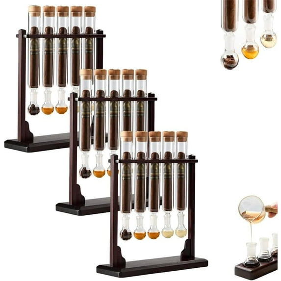 Cigar Flavor Injector Humidifier, 2026 New Cigar Infuser Glass Tube Kit Humidor, Handmade DIY Aromatherapy Wooden Base Display with Hygrometer & Airtight Caps for Men & Cigar Enthusiasts(3PCS-Large)