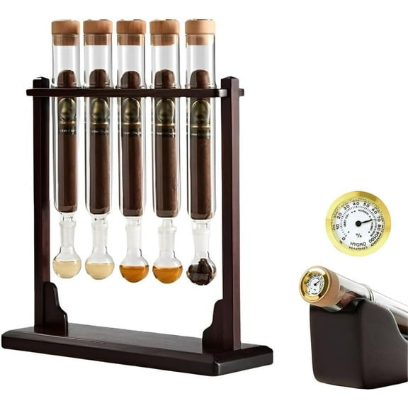 Cigar Flavor Injector Humidifier, Cigar Infuser Glass Tube Humidor Kit, Aromatherapy Hanging Display Rack with Straight Pipe, Ball Base & Wooden Plug, for Men Cigars Lovers