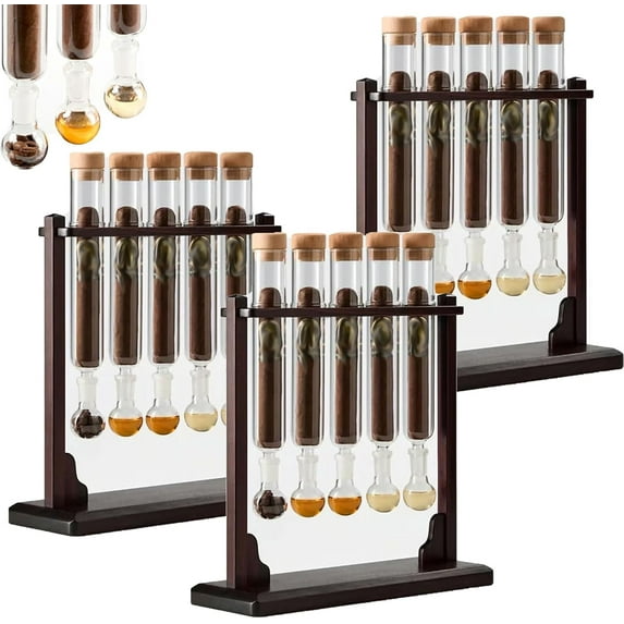 Cigar Flavor Injector Humidifier Kit, Handmade DIY Cigar Infuser Glass Tube Set with Wooden Base, Hygrometer & Airtight Caps, Whiskey Rum Aromatherapy Infusion Display for Cigar Lovers