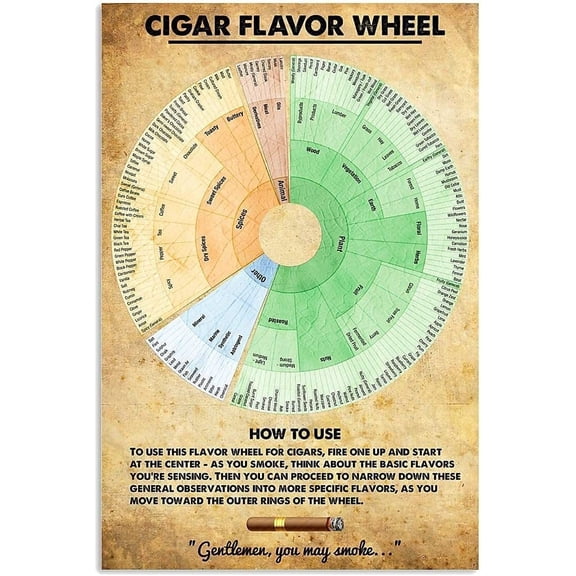 Cigar Flavor Wheel Poster  Wall Decor Cigar Knowledge Vintage Poster Room Club Garage Office Studio