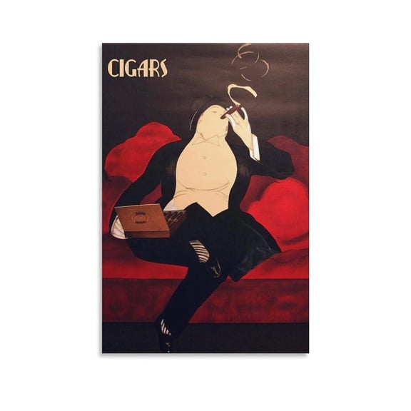 Cigar Gentleman Man Seated on Red Sofa Smoking Cigars, Vintage Poster Print Poster Decorative Painting Canvas Wall Art Living Room Posters Bedroom Painting