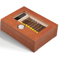 Cigar Humidor for 20-30 Cigars, Desktop Cedar Wood Storage Case Holds 20-30 Cigars with Hygrometer & Humidifier, Glass Top Cigar Box Retro Appearance Gift for Men (Orange)