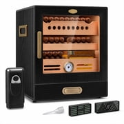Cigar Humidor Cabinet, Cigar Cabinet Humidor with Spanish Cedar Wood Drawer, Precision Hygrometer, 2 Humidifiers, Cigar Accessories Drawer and Travel Cigar Case, Christmas for Cigar Lovers