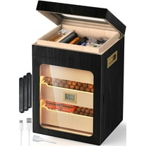 NEEDONE Cigar Humidor, Glass Top Drawer & LED Lighting,3 Humidifiers,Cedar Wood Shelves,Desktop Humidor Box Case Cabinet can Hold 150 Cigars,Gift for Men