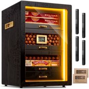 Marvero Cigar Humidor Cabinet, 200 Count, Black Finish, Glass Door, LED Light, Digital Hygrometer, Cedar Drawers