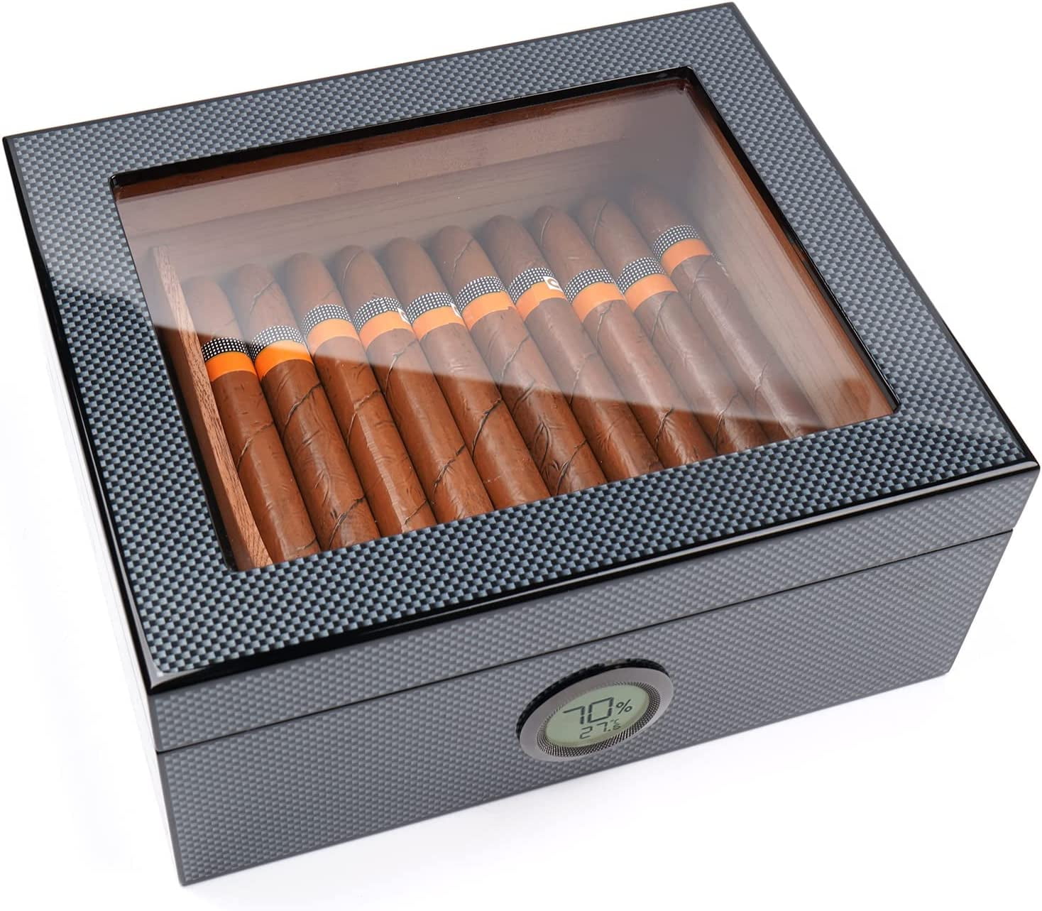 XIFEI humidor Cigar Display Box,Glass Window Handcrafted,Top Cover Dig