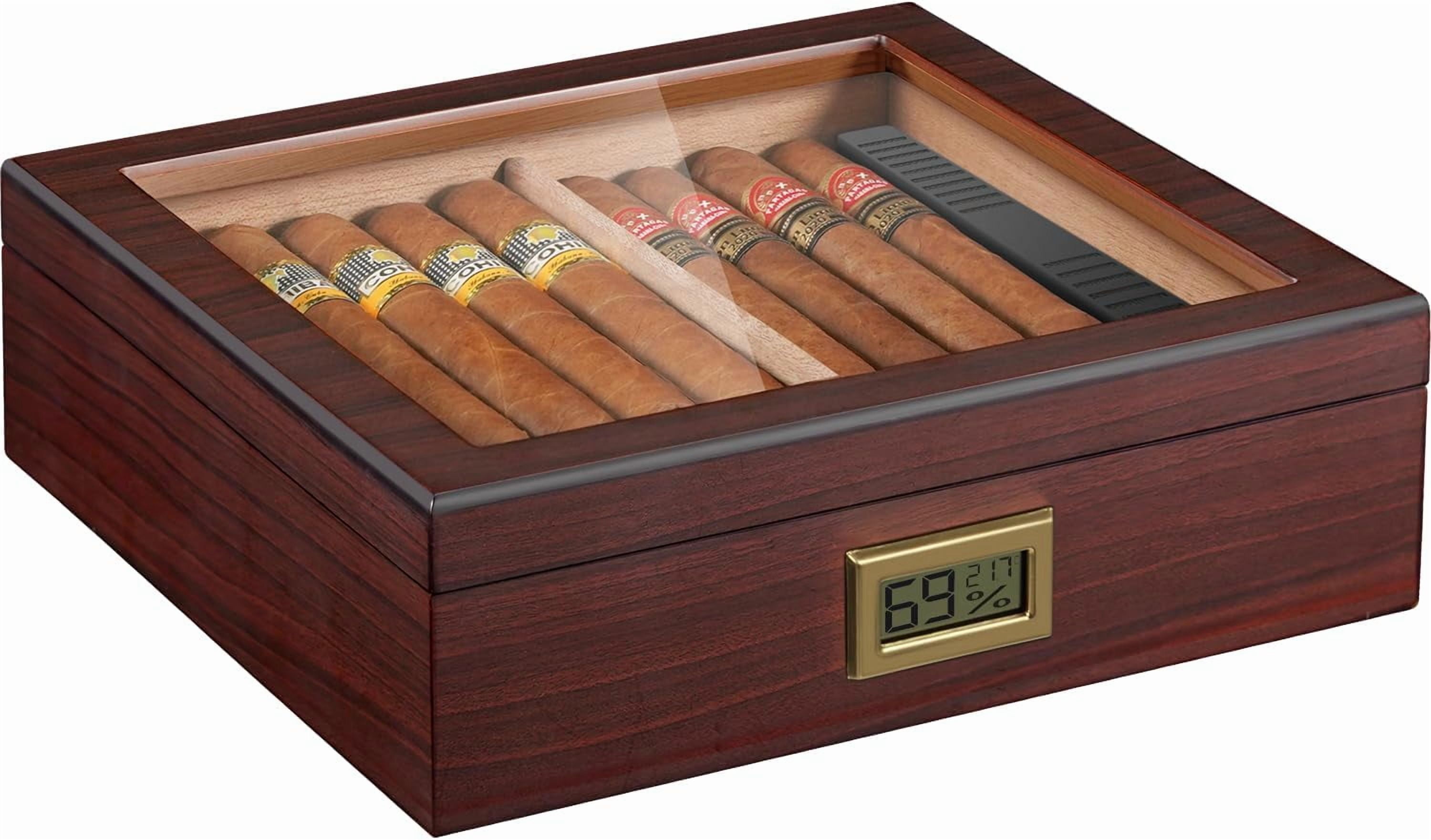 MY Cigar Humidor, Spanish Cedar Wood Humidor with Accurate Digital Hygrometer, Humidifier, Divider, Handcrafted Cigar Humidor Box Holds 40-60 Cigars, Gift for Cigar Lovers