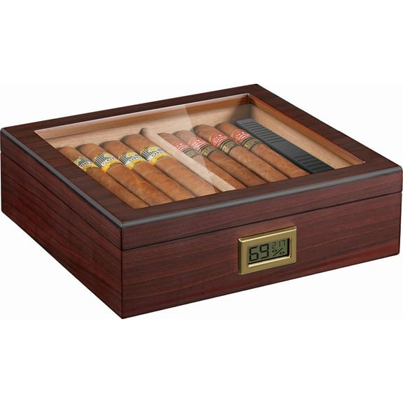 MY Cigar Humidor, Spanish Cedar Wood Humidor with Accurate Digital Hygrometer, Humidifier, Divider, Handcrafted Cigar Humidor Box Holds 40-60 Cigars, Gift for Cigar Lovers