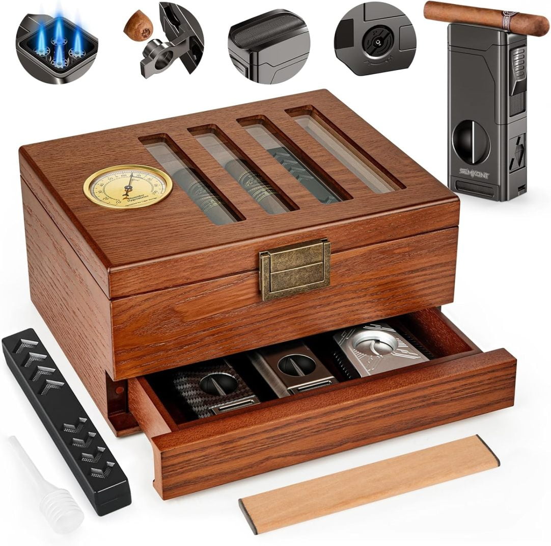 Cigar Humidor, Vintage Lock & Accessory Drawer Cedar Wood Cigar Humidor ...