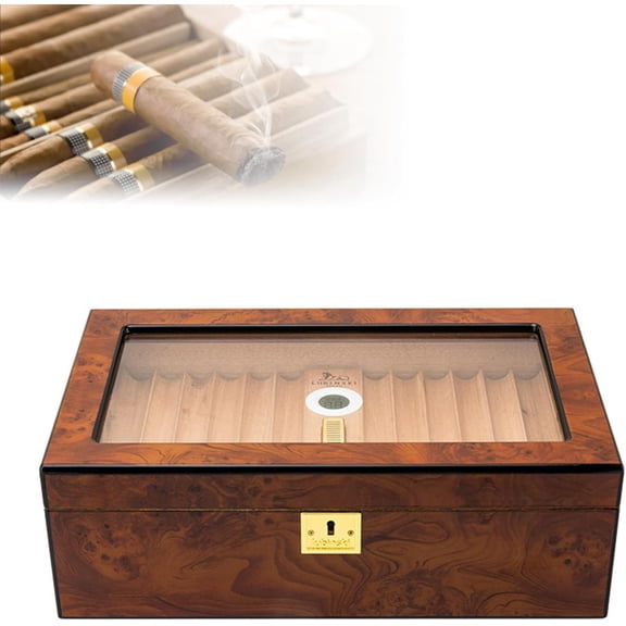 Cigar Humidor for 50 Cigars - Humidor humidor with Hygrometer and Humidifier - Cedar Lined Cigar Box for Optimal Humidity Control