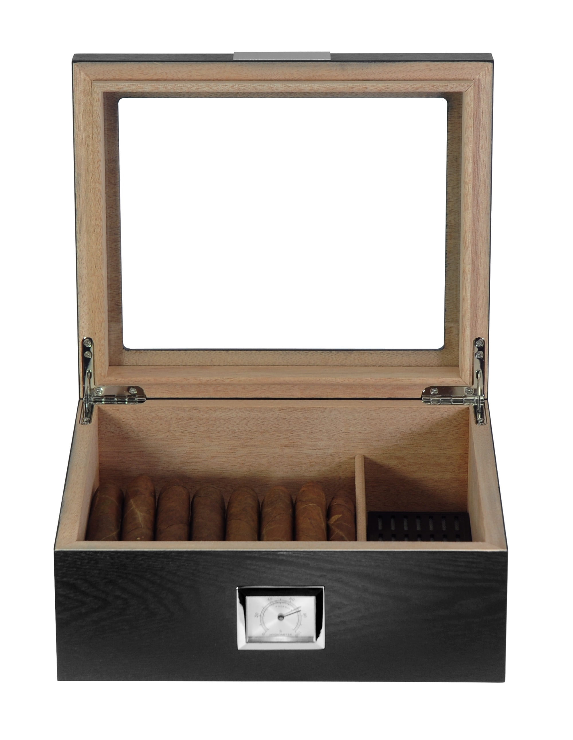 Black Cedar Wood Cigar Humidor with Hygrometer and Humidifier
