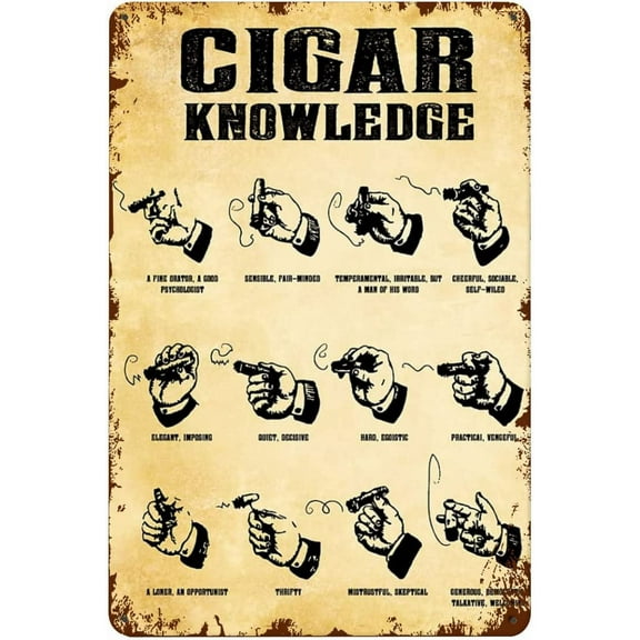 Cigar Knowledge,for Vintage Poster Metal Tin Signs Iron Painting Plaque Wall Decor Bar Cat Club Novelty Funny Bathroom Toilet Paper Retro Parlor Cafe Store 8 x 12 inch