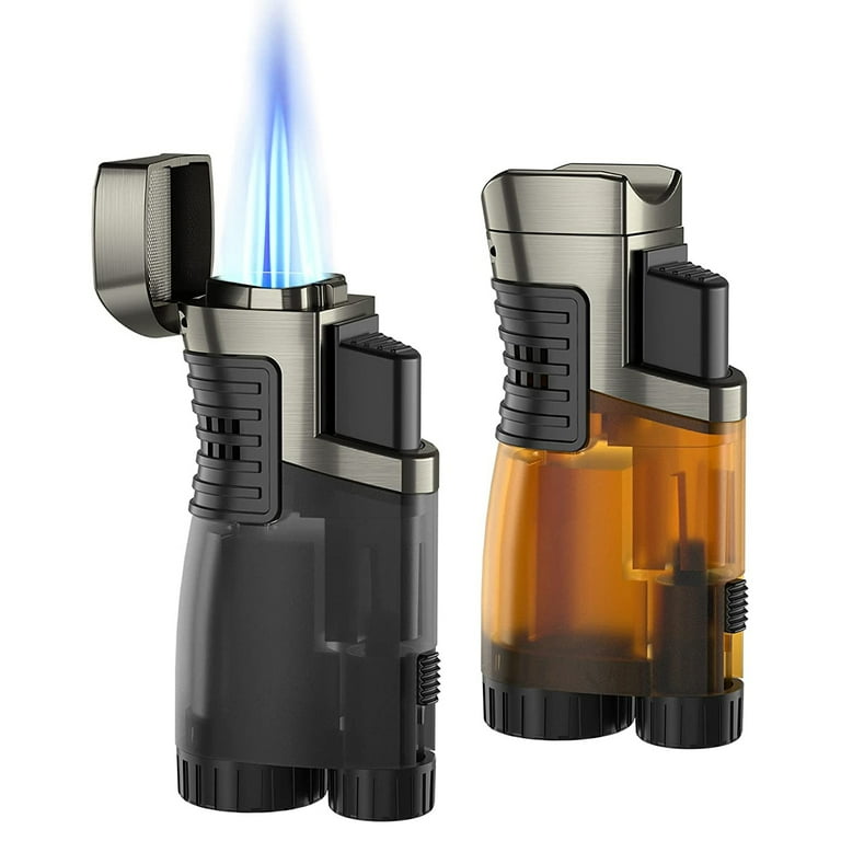 Cigar Lighter 2 Pack, Triple Jet FlameTorch Lighter with Punch Cutter,  MiniRefillable ButaneLighter(Butane Gas Not Included)