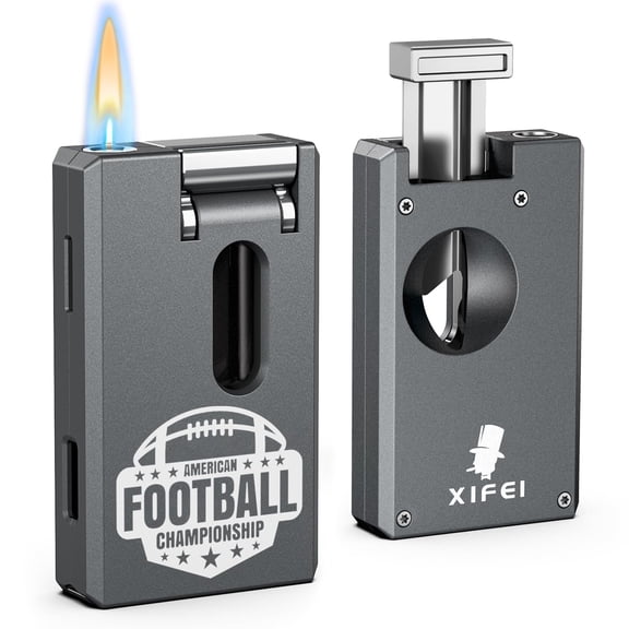 Cigar Lighter, Adjustable Jet Soft Flame, Creative Gifts for Men | Personalized Torch Lighter with V Cut Cigar Cutter, Cigar Punch, Windproof Refillable Butane Lighters