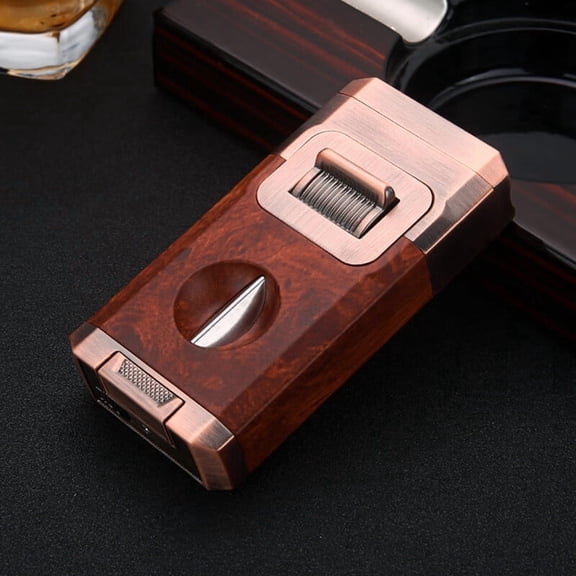Cigar Lighter Double Fire Straight Inflatable Cigar Lighter With Cigar Shears Cigar Holder Cb-24Dab