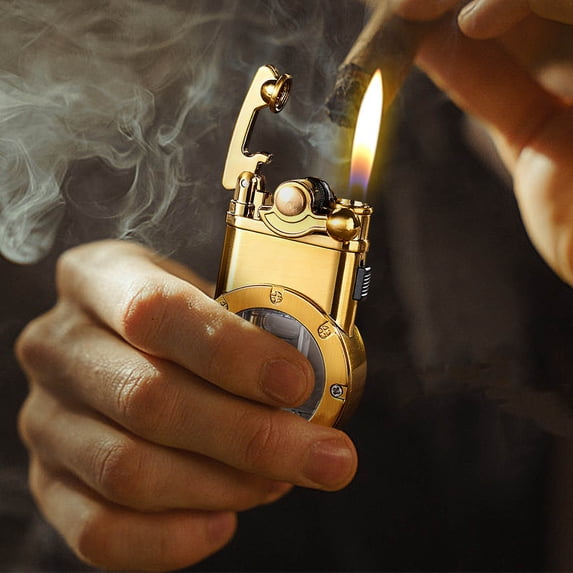 Cigar Lighter, Lighters Kerosene Antique Pocket Lighter Soft Flame Transparent Fuel Tank Rocker Arm Lighter for Collection-Decorative-Gift-Present