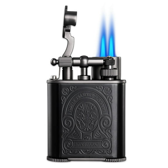 Cigar Lighter Set: Windproof Straight-Shot Vintage Bronze With Flint Cigarette Lighter