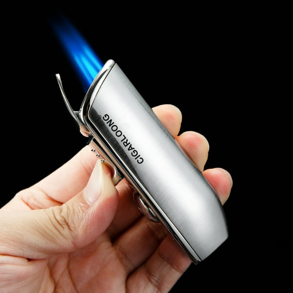 Cigar Lighter Windproof Inflatable Three Tubes Straight Blue Flame Metal Distinctive Creative Portable Lighter With Cigar Drill