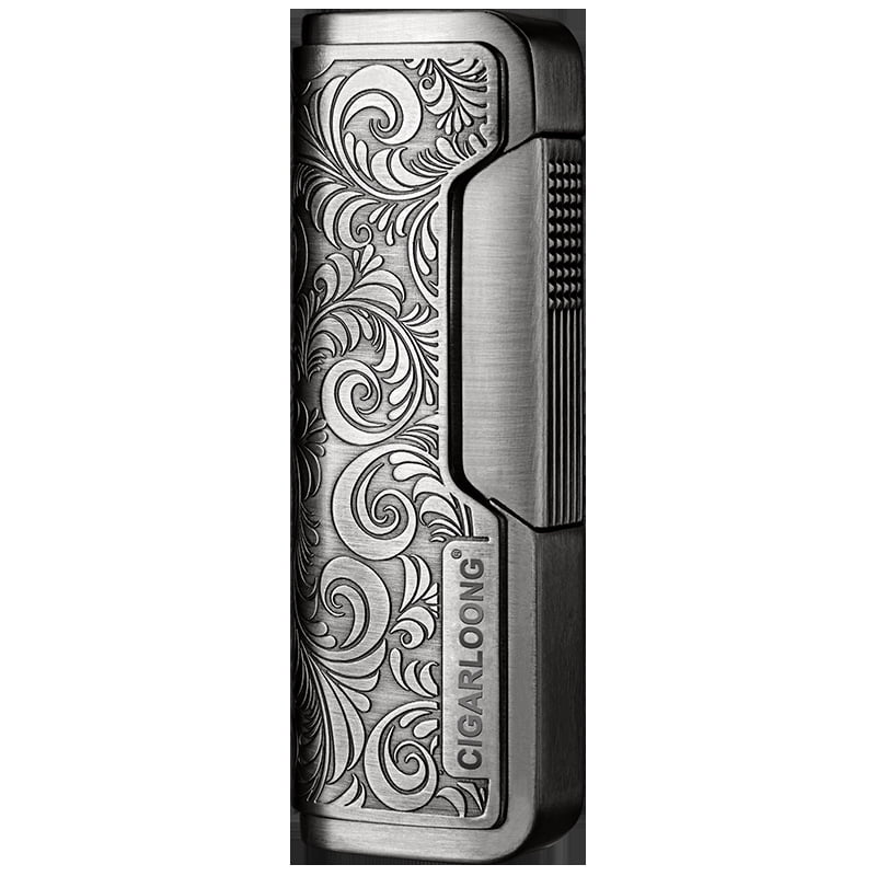 Cigar Lighter Windproof Straight Lighter Art Carved Inflatable Metal Lighter Gift Box Packaging