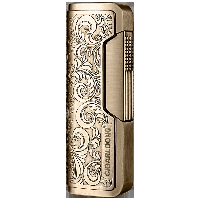 Cigar Lighter Windproof Straight Lighter Art Carved Inflatable Metal Lighter Gift Box Packaging