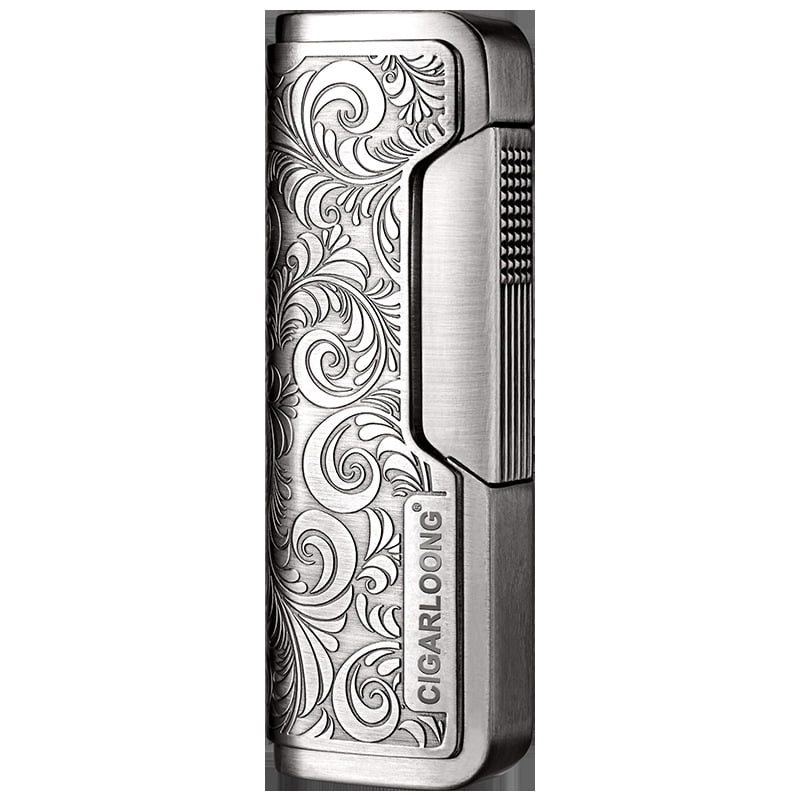 Cigar Lighter Windproof Straight Lighter Art Carved Inflatable Metal Lighter Gift Box Packaging