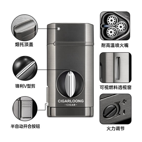 Cigar Lighter With Cigarette Holder V-Shaped Scissors Multi-Functional Three-Fire Direct Punch Windproof Gift Box Cb-25Dx1