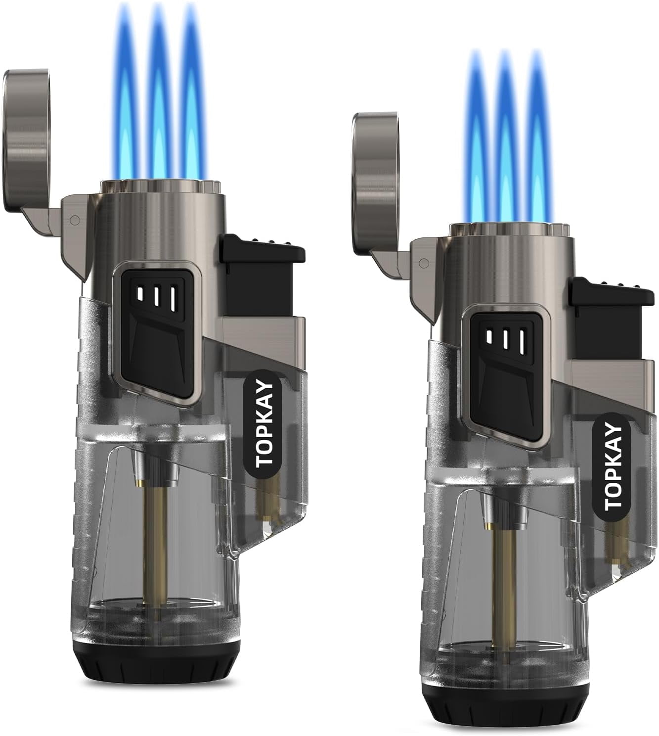 Cigar Lighters Triple Jet Flame Torch Lighters, Windproof Butane Refillable with a Gift Box, 2 Packs (Butane Not Included)