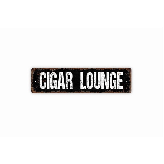 Cigar Lounge - Humidor Bar Pub Man Cave Rustic Street Metal Aluminum Sign or Door Name Plate Plaque - Size: 16 x 4 Inches