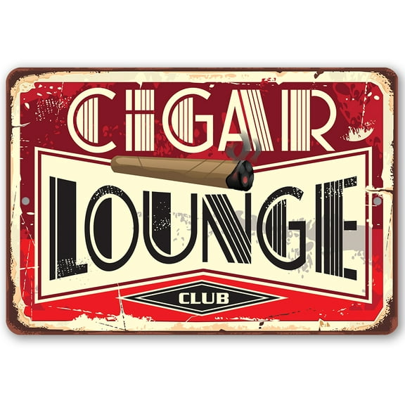 Cigar Lounge - Vintage Retro Design for Speakeasy Decoration, Home Bar, Garage and Basement Decor, Man Cave Accessories and Gift Idea, 8x12 Indoor/Outdoor Durable Metal Sign