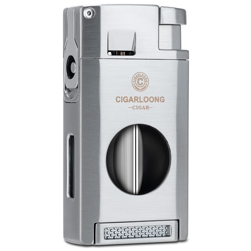 Cigar Multifunctional Lighter With V-Shaped Cigar Scissors Cigar Drill Portable Inflatable-