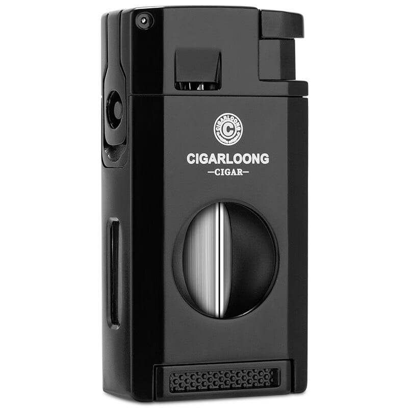Cigar Multifunctional Lighter With V-Shaped Cigar Scissors Cigar Drill Portable Inflatable-