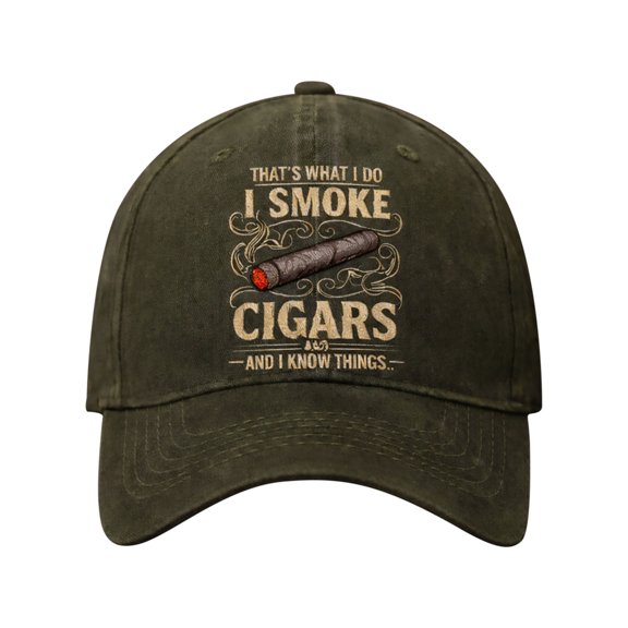 Cigar Print Baseball Cap for Men and Women, Adjustable Unstructured Low Profile Twill Hat in Olive Green, One Size Fits Most