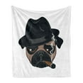 thumbnail image 1 of Cigar Soft Flannel Fleece Blanket, Cartoon Portrait of a Pug Dog with a Cigar Cool Guy Funny Gangster Character, Cozy Plush for Indoor and Outdoor Use, 60" x 80", Brown Black White, by Ambesonne, 1 of 5