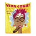 thumbnail image 1 of Cigar Soft Flannel Fleece Throw Blanket, Cuban Woman Caricature with Floral Headdress and Earrings Viva Cuba Slogan Cartoon, Cozy Plush for Indoor and Outdoor Use, 50" x 60", Multicolor, by Ambesonne, 1 of 5