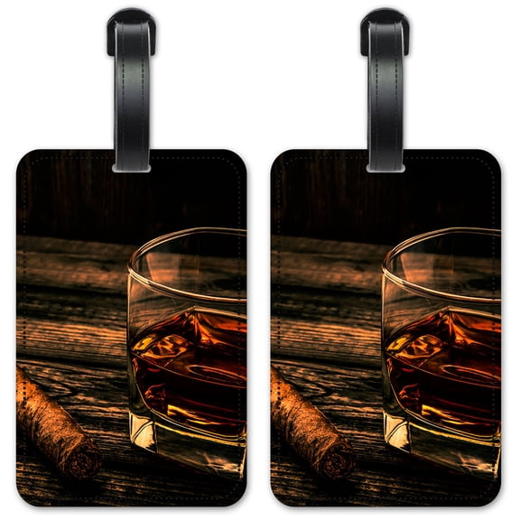 Cigar & Whiskey - Luggage ID Tags / Suitcase Identification Cards - Set of 2