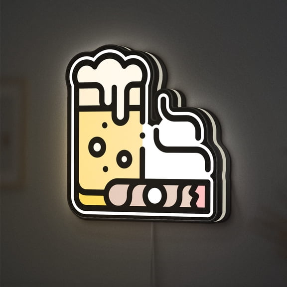 Cigar and Beer 3D Novelty Light Box, Bar Themed Mood Light for Home Lounge and Man Cave (Width 20 inch, 50cm)