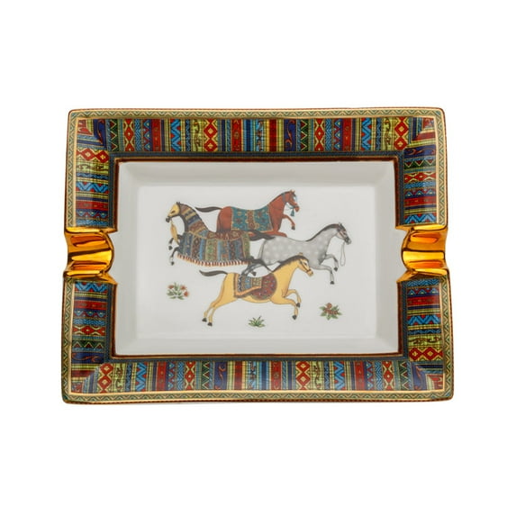Cigar ashtray ceramic European style double groove painted home metal cigar ashtray