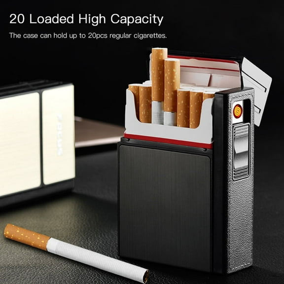 Cigarette Case Box Lighter 20 Regular Cigarettes Box Holder USB Rechargeable Lighter Flameless Windproof Lighter
