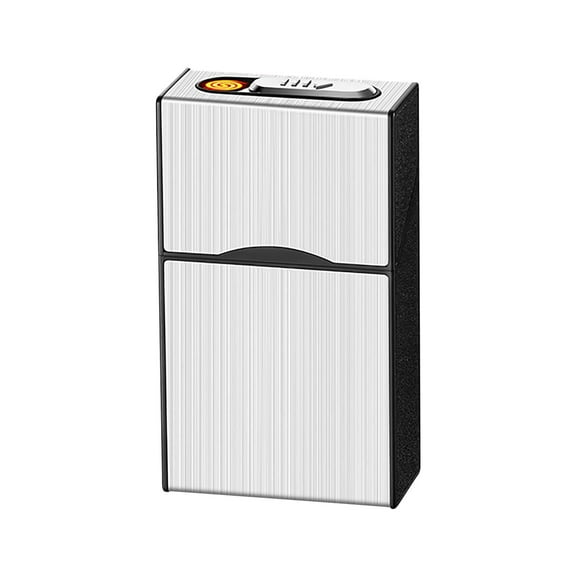 Cigarette Case Full Pack 20 Regular, Cigarettes Box with USB Lighter Rechargeable, Flameless Lighter, Windproof and Portable Lighter Cigarette Case, Gift for Men Women