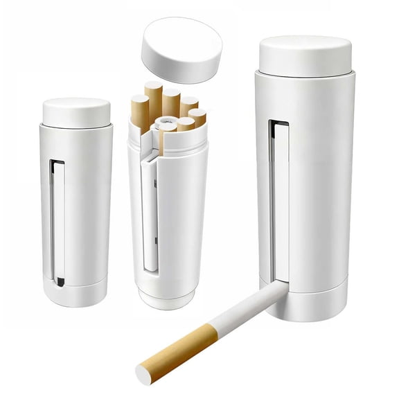 Cigarette Case Holder, Auto Pop Up Cigarette Dispenser 7-Cig Cigarette Storage Box One-Press Quick Access Portable PVC Smoking Accessories for Men Women Smoker White