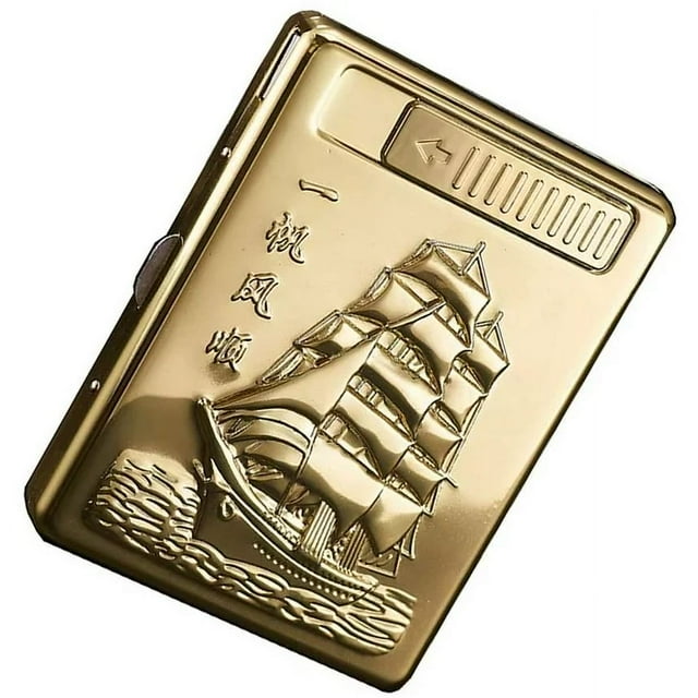 Cigarette Case Lighter, Metal Full Pack 20 Regular Cigarettes Box