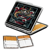 Cigarette Case Stylish Leather Surface  for 20 Cigarettes Cigarette Box ,Vintage-style metal cigarette holder with spring clip