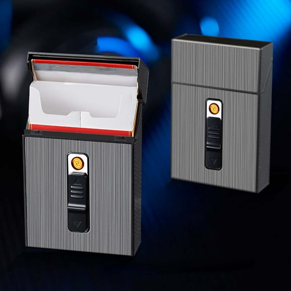 Cigarette Case with Lighter,King Size 20pcs Cigarettes Rechargeable Flameless Windproof Electric Lighter Makeup Mirror