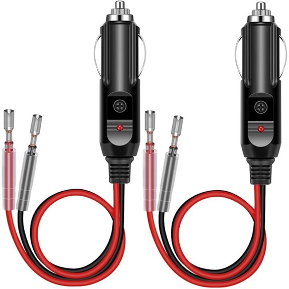 Cigarette Lighter Adapter,Car Cigarette Lighter Male 12v Plug,with Leads & LED Light,16AWG/15A Fuse/1FT/ 2 Pack (1# 1to2)